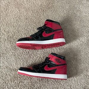 Nike Black and Red High-Tops “patent bred” REPS